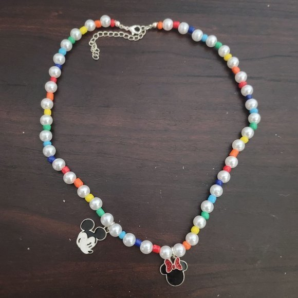 Disney‎ Colorful Beaded Rainbow Adjustsble Necklace Minnie & Mickey - Picture 1 of 7
